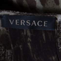 Pre Owned Versace Leopard and Baroque Printed Silk Shoulder Rivet Detail Top S