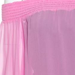 مملوكة مسبقًا Versace Collection Pink Sheer Silk Smocked Off Shoulder Long Sleeve Blouse L