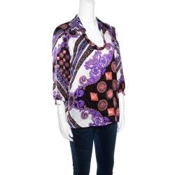 Versace Collection Multicolor Sun and Crystals Motif Printed Silk Blouse M