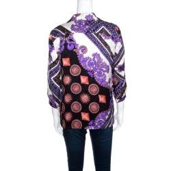 Versace Collection Multicolor Sun and Crystals Motif Printed Silk Blouse M