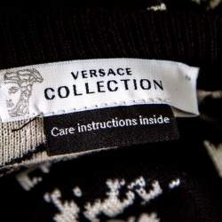 Versace Collection Monochrome Patterned Jacquard Shoulder Zip Detail Sweater L