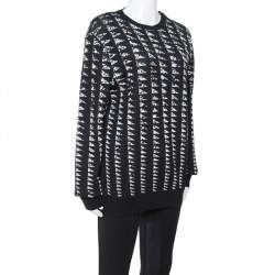 Versace Collection Monochrome Patterned Jacquard Shoulder Zip Detail Sweater L