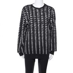 Versace Collection Monochrome Patterned Jacquard Shoulder Zip Detail Sweater L