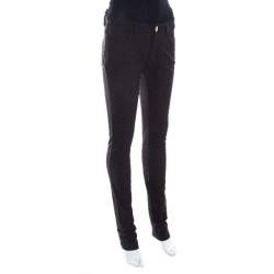 Versace Black Textured Jacquard Skinny Pants S  