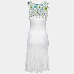 مملوكة مسبقًا Versace White Stretch Crepe Floral Printed Sheer Yoke Sleeveless Dress S