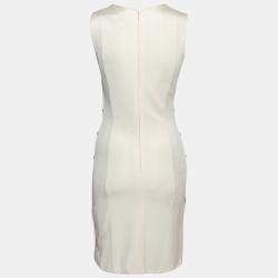 Pre Owned Versace Cream Knit Rose Gold Medusa Button Detail Sleeveless Fitted Dress M