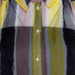 Pre Owned قميص فيرساتشي كولكشن حرير شفاف مخطط متعدد الألوان بأزرار لؤلؤ مزينة بلا أكمام M