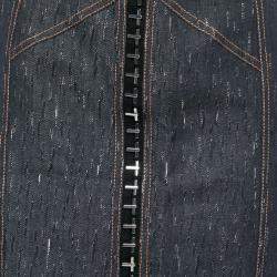 Pre Owned Versace Indigo Textured Denim Hook Detail Pencil Skirt M