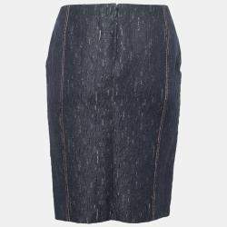 Pre Owned Versace Indigo Textured Denim Hook Detail Pencil Skirt M