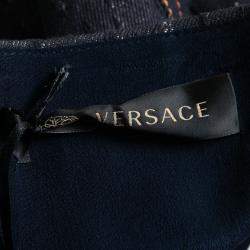 Pre Owned Versace Indigo Textured Denim Hook Detail Pencil Skirt M