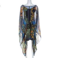Versace Multicolor Palm Springs Print Sheer Silk Kaftan Top L