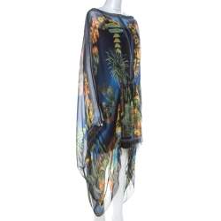 Versace Multicolor Palm Springs Print Sheer Silk Kaftan Top L