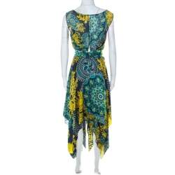 Pre Owned فستان فرساتشي هاندكرشيف هيم طبقة مطبوع متعدد الألوان S