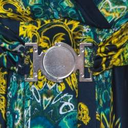 Pre Owned فستان فرساتشي هاندكرشيف هيم طبقة مطبوع متعدد الألوان S