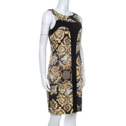 Pre Owned Versace Collection Black Mechanic Print Stretch Paneled Sheath Dress M