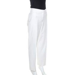 Pre Owned Versace Vintage Off White Cotton Straight Fit Trousers M