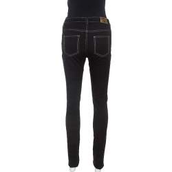 Versace Black Denim Greek Key Eyelet Trim Slim Fit Jeans S