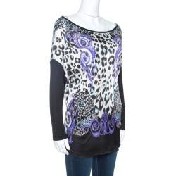Pre Owned Versace Collection Black Printed Knit Dolman Sleeve Top S