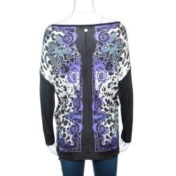 Pre Owned Versace Collection Black Printed Knit Dolman Sleeve Top S