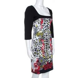 Pre Owned فستان فيرساتشي "كولكشن" كريب مطبوع أسود مقاس وسط (ميديوم)