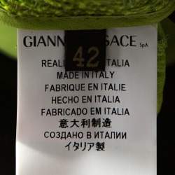 Pre Owned تنورة فيرساتشي قصة مستقيمة مزيج قطن مجدول أخضر ميتاليك مقاس وسط (ميديوم)