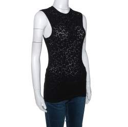 مملوكة مسبقًا Versace Black Perforated Knit Sleeveless Crew Neck Top M