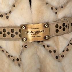 Versace Cream Mink Fur Stud Embellished Belted Coat S
