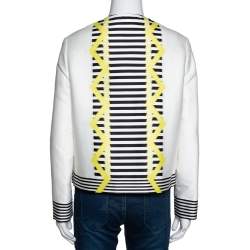 Pre Owned Versace White Striped Jacquard Cotton Zip Front Jacket S