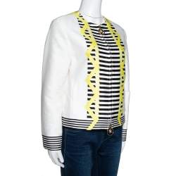 Pre Owned Versace White Striped Jacquard Cotton Zip Front Jacket S