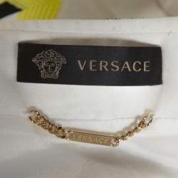 Pre Owned Versace White Striped Jacquard Cotton Zip Front Jacket S
