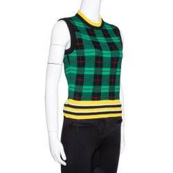 Pre Owned Versace Green Wool Tartan Pattern Sleeveless Sweater Vest S