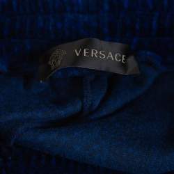 Pre Owned Versace Blue Velvet Medusa Embroidered Sweatpants XS