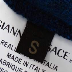 Pre Owned Versace Blue Jacquard Velvet Leather Trim Zip Front Hoodie S