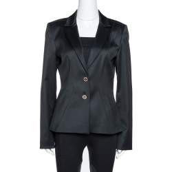 Pre Owned Versace Black Wool Medusa Chain Detail Tailored Blazer M