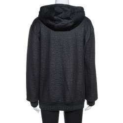 Pre Owned Versace Black Knit Medusa Detail Zip Up Hooded Jacket XL