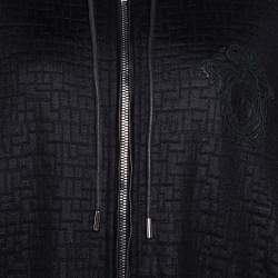 Pre Owned Versace Black Knit Medusa Detail Zip Up Hooded Jacket XL