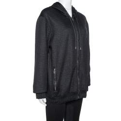 Pre Owned Versace Black Knit Medusa Detail Zip Up Hooded Jacket XL