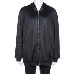 Pre Owned Versace Black Knit Medusa Detail Zip Up Hooded Jacket XL