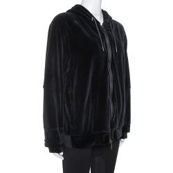 Pre Owned Versace Black Velvet Medusa Embroidered Zip Up Hoodie XL