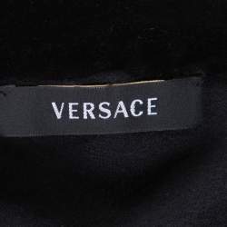 Pre Owned Versace Black Velvet Medusa Embroidered Zip Up Hoodie XL