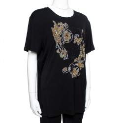 Pre Owned Versace Black & Gold Medusa Embellished Jersey T-Shirt XL