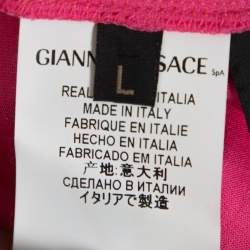 Pre Owned Versace Pink Cotton Medusa Appliqued Crew Neck T-Shirt L