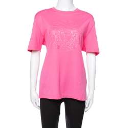 Pre Owned Versace Pink Cotton Medusa Appliqued Crew Neck T-Shirt L