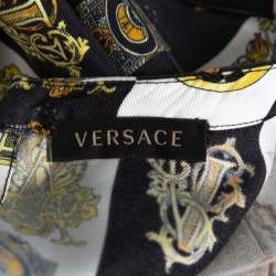 مملوكة مسبقًا Versace Gold Hibiscus & Zeus Print Silk Short Sleeve Blouse M