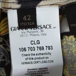 مملوكة مسبقًا Versace Gold Hibiscus & Zeus Print Silk Short Sleeve Blouse M