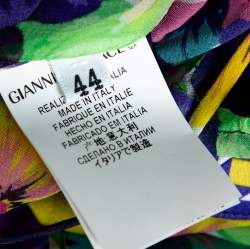 Versace Multicolor Floral Print Silk Asymmetric Sleeve Blouse M