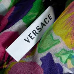 Versace Multicolor Floral Print Silk Asymmetric Sleeve Blouse M
