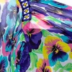 Versace Multicolor Floral Print Silk Asymmetric Sleeve Blouse M