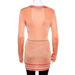 مملوكة مسبقًا Versace Peach Knit Striped Button Front Cardigan M