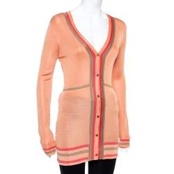 مملوكة مسبقًا Versace Peach Knit Striped Button Front Cardigan M
